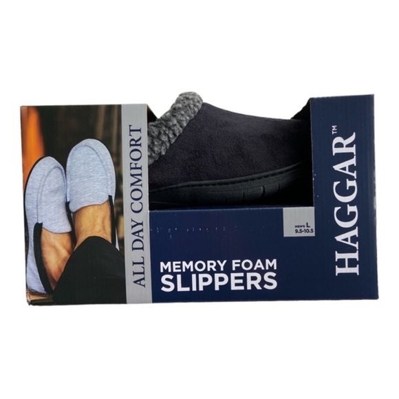 HAGGER Mens Black Sherpa Clog Slippers with Memory Foam Slippers Size Large NEW - Picture 1 of 7